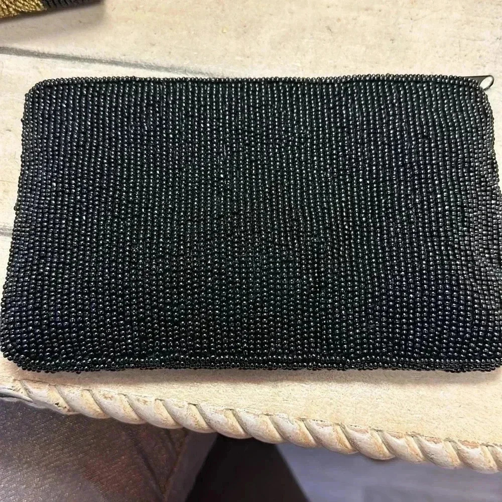 Beaded black and gold bag with matching lipstick case - Picture 3 of 7